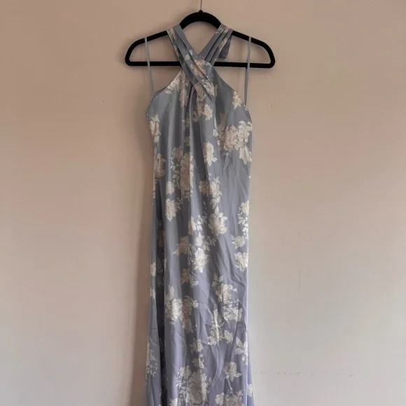 Anthropologie Sky Blue Floral Halter Maxi Dress - Picture 5 of 7